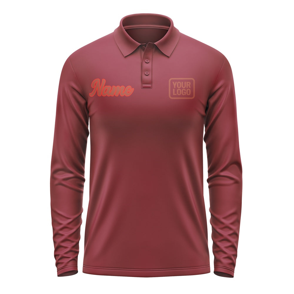 Custom Crimson Red Coral Red Long Sleeve Polo Shirt
