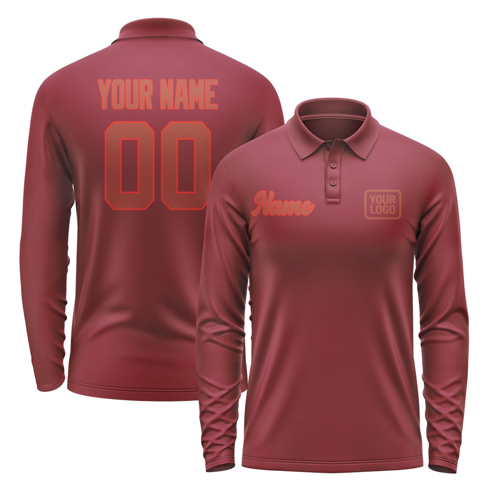 Custom Crimson Red Coral Red Long Sleeve Polo Shirt