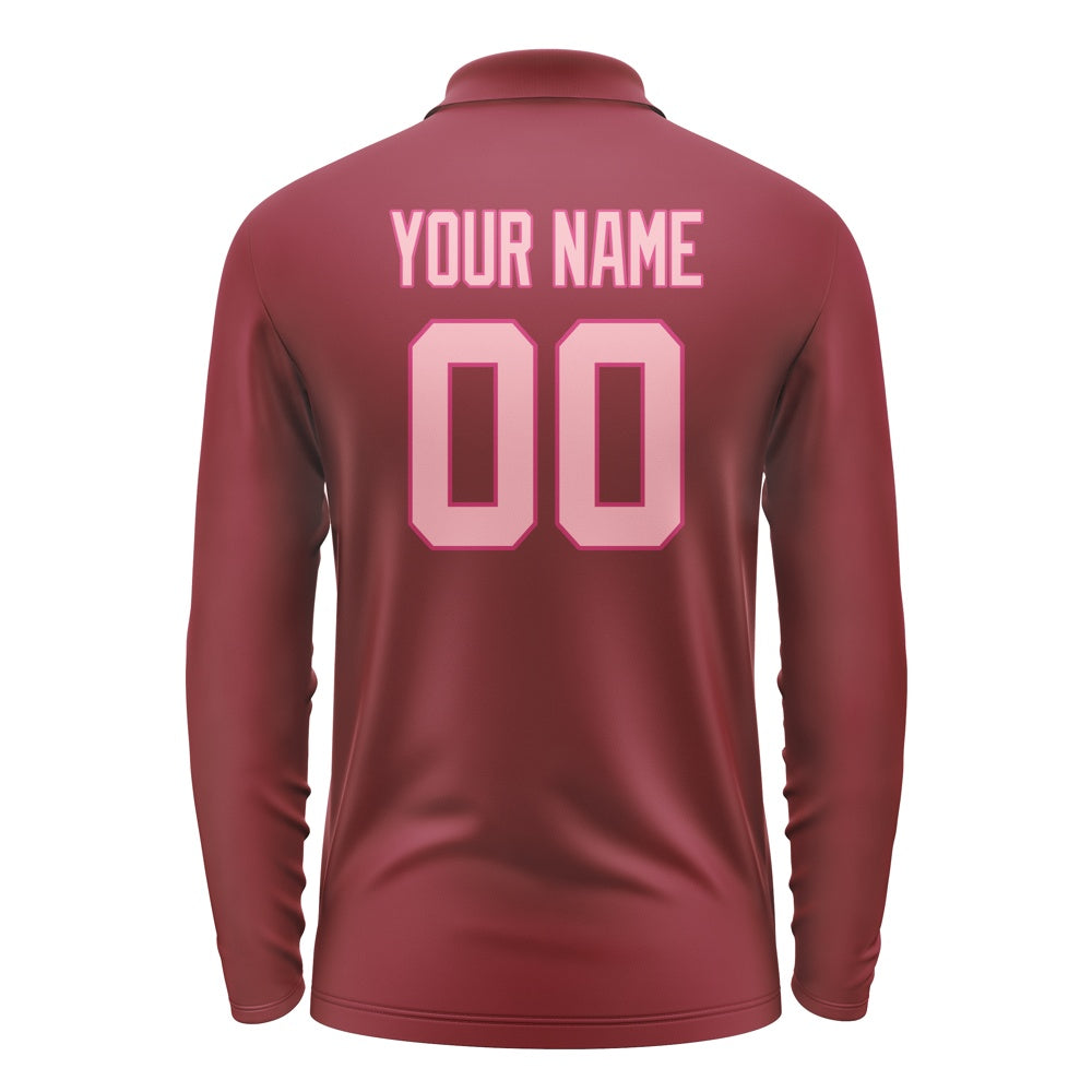 Custom Crimson Red Light Pink Long Sleeve Polo Shirt