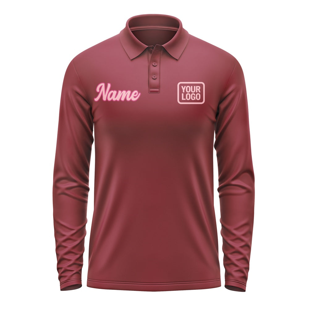 Custom Crimson Red Light Pink Long Sleeve Polo Shirt