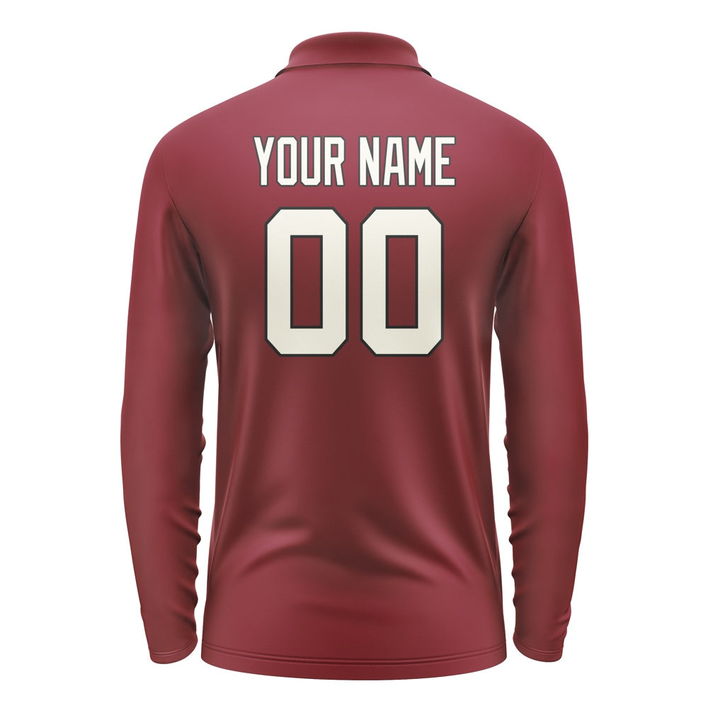 Custom Crimson Red Cream Long Sleeve Polo Shirt
