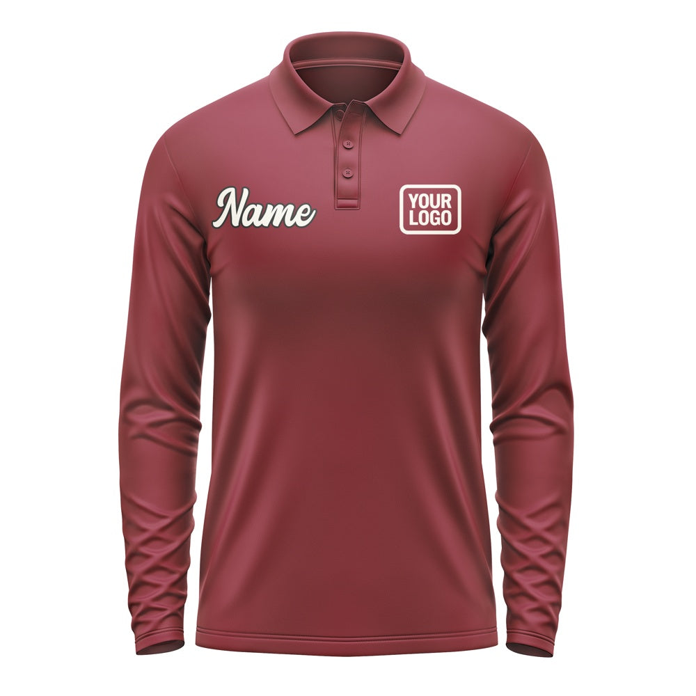 Custom Crimson Red Cream Long Sleeve Polo Shirt