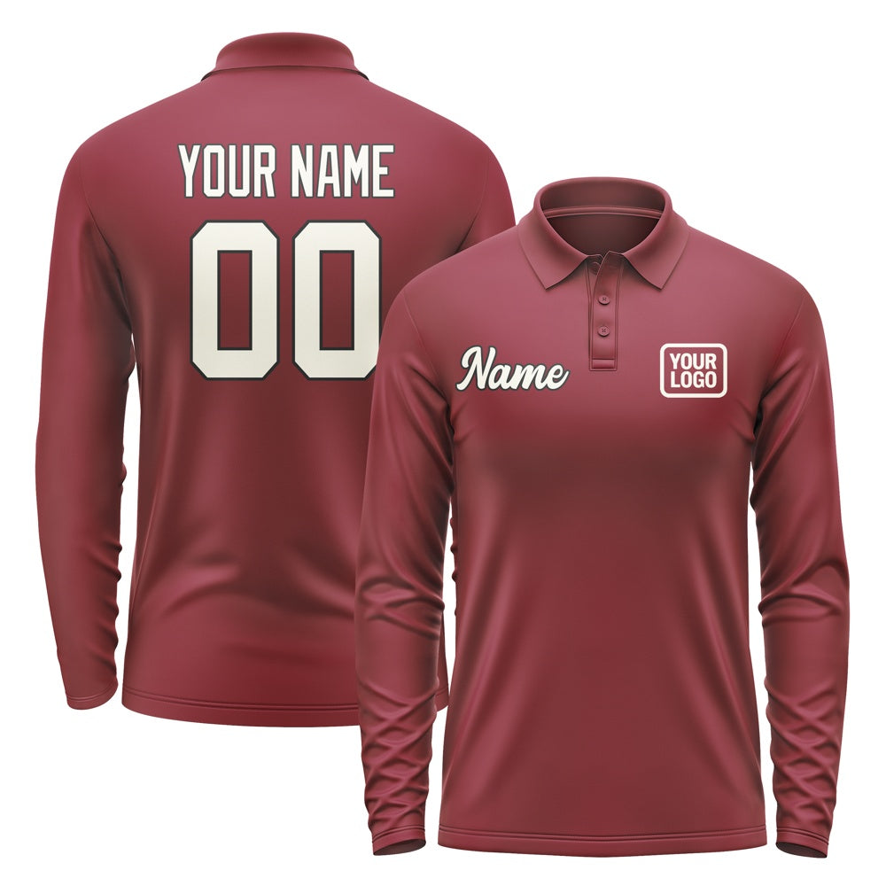 Custom Crimson Red Cream Long Sleeve Polo Shirt