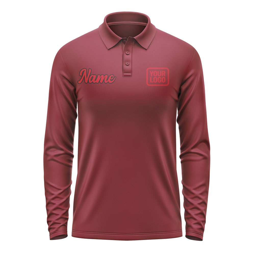 Custom Crimson Red Red Long Sleeve Polo Shirt