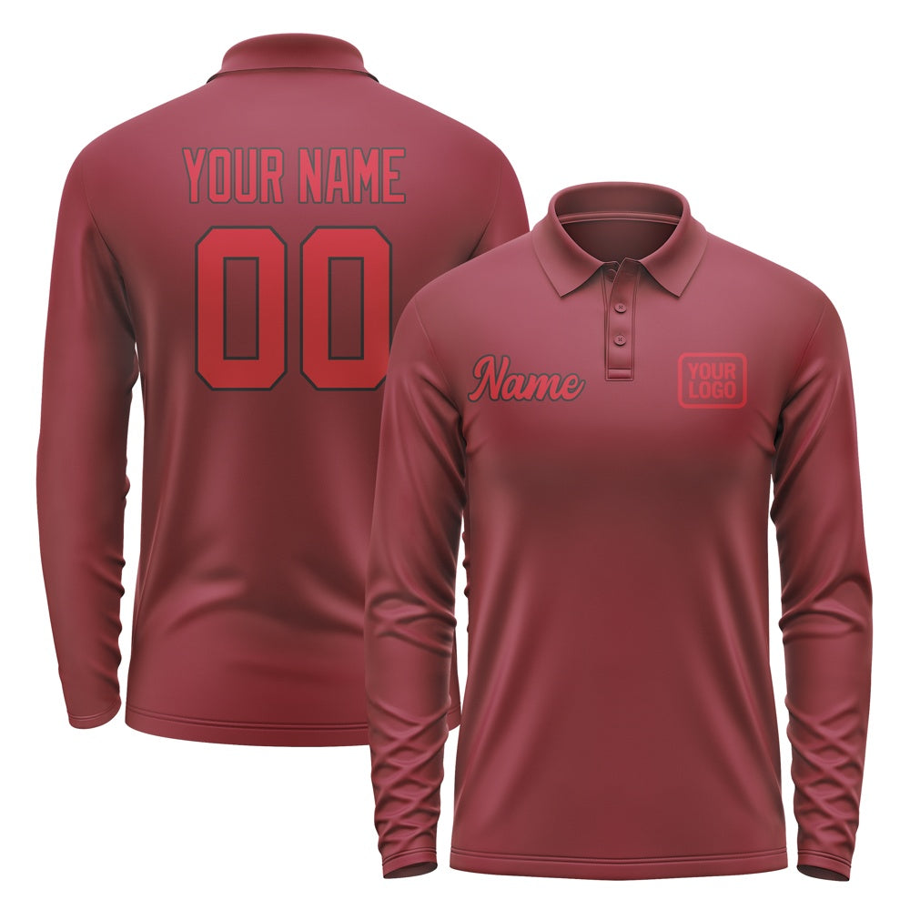 Custom Crimson Red Red Long Sleeve Polo Shirt