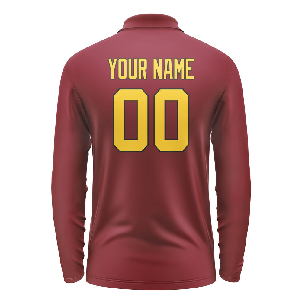 Custom Crimson Red Gold Long Sleeve Polo Shirt