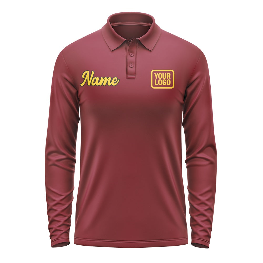 Custom Crimson Red Gold Long Sleeve Polo Shirt