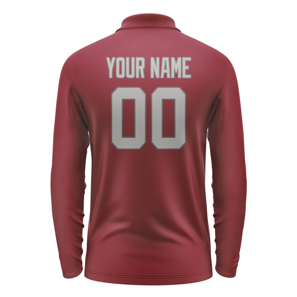 Custom Crimson Red Gray Long Sleeve Polo Shirt