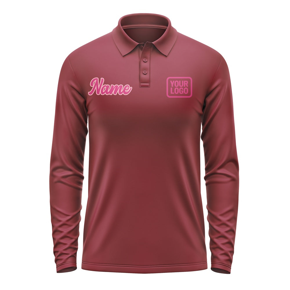 Custom Crimson Red Pink Long Sleeve Polo Shirt