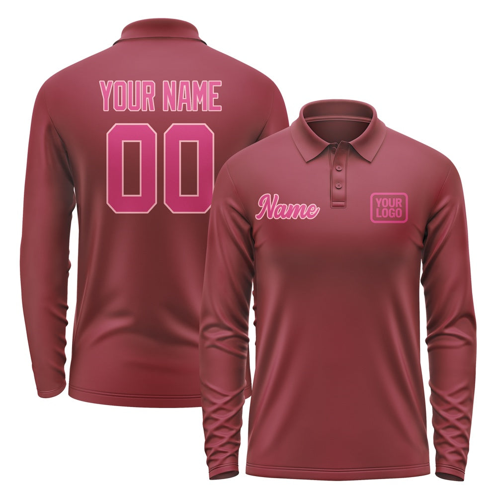 Custom Crimson Red Pink Long Sleeve Polo Shirt