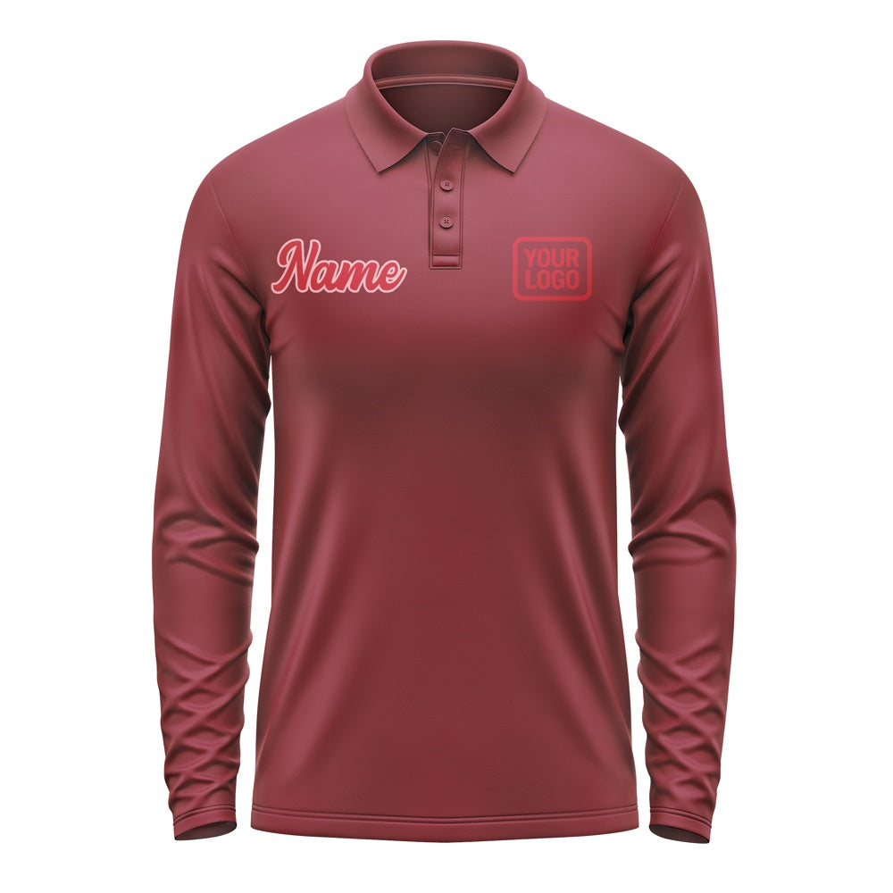 Custom Crimson Red Red Long Sleeve Polo Shirt