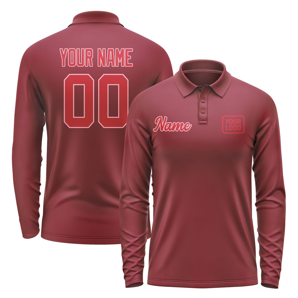 Custom Crimson Red Red Long Sleeve Polo Shirt