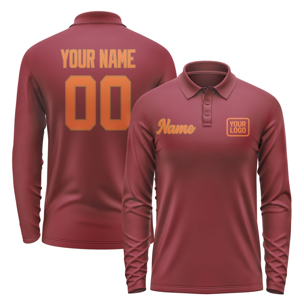 Custom Crimson Red Orange Long Sleeve Polo Shirt