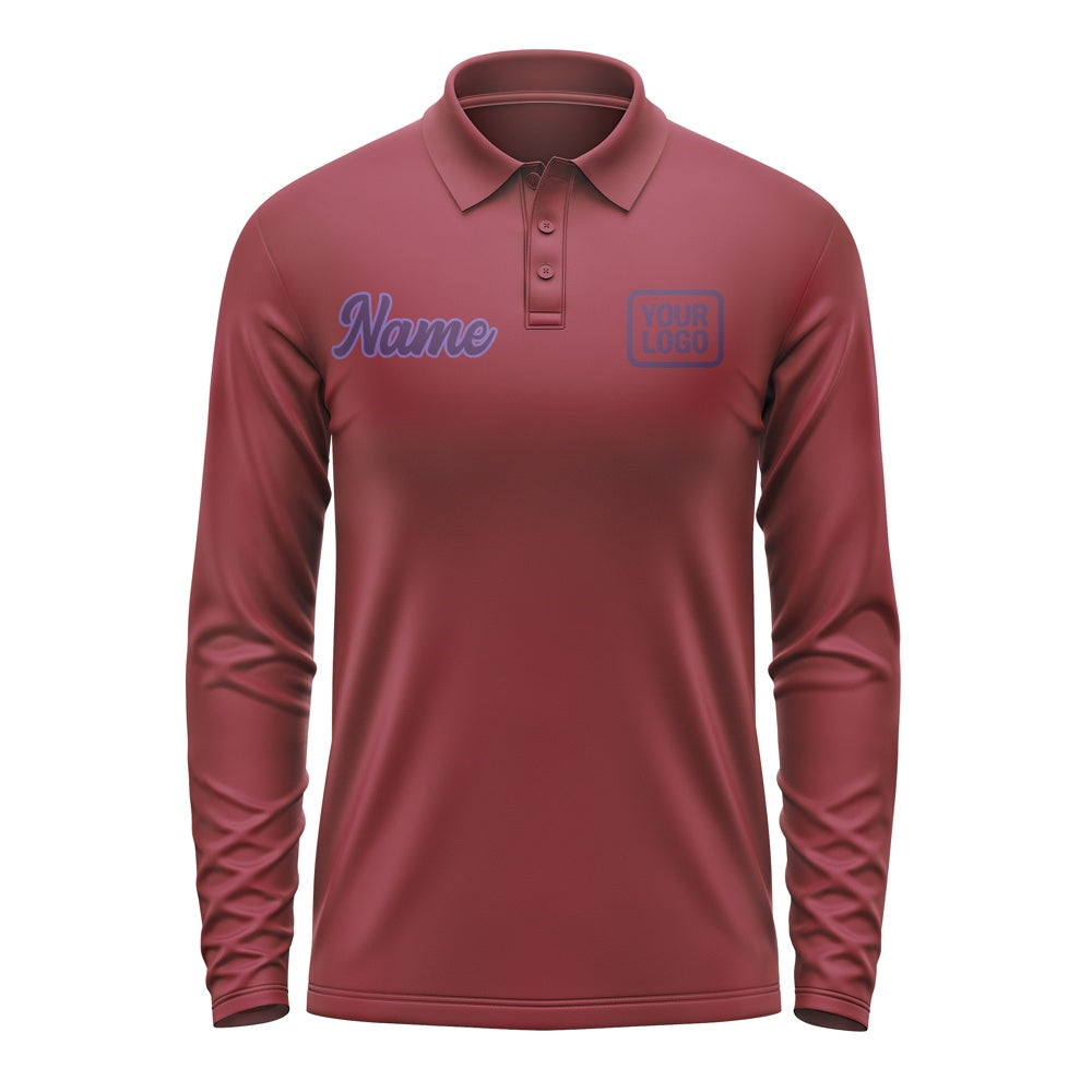 Custom Crimson Red Purple Long Sleeve Polo Shirt