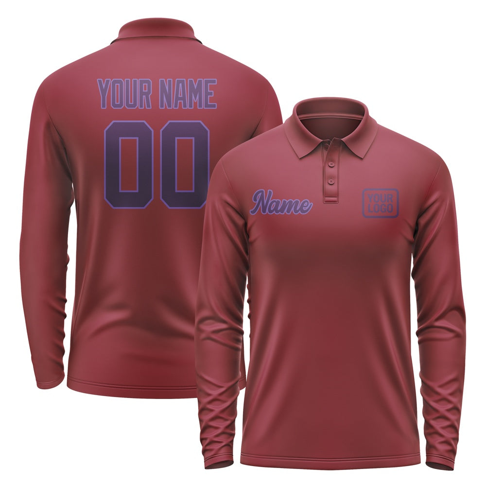 Custom Crimson Red Purple Long Sleeve Polo Shirt