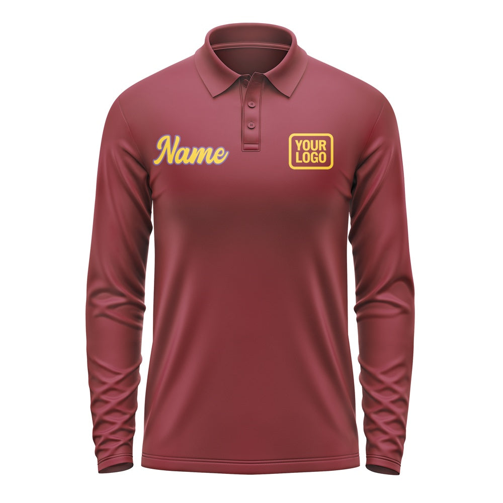 Custom Crimson Red Gold Long Sleeve Polo Shirt