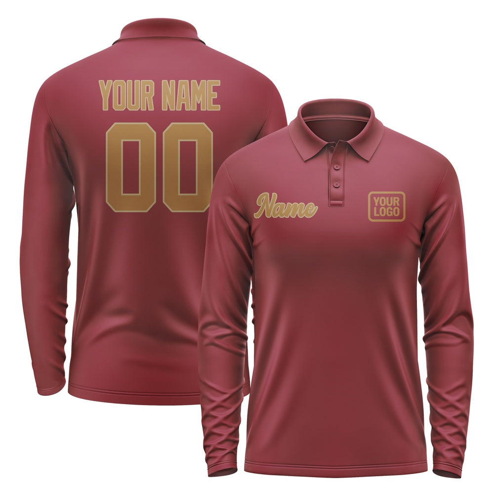 Custom Crimson Red Khaki Long Sleeve Polo Shirt