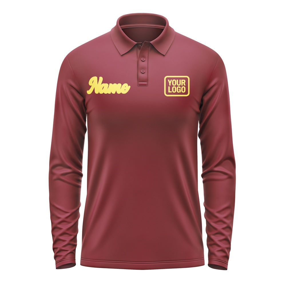 Custom Crimson Red Light Yellow Long Sleeve Polo Shirt