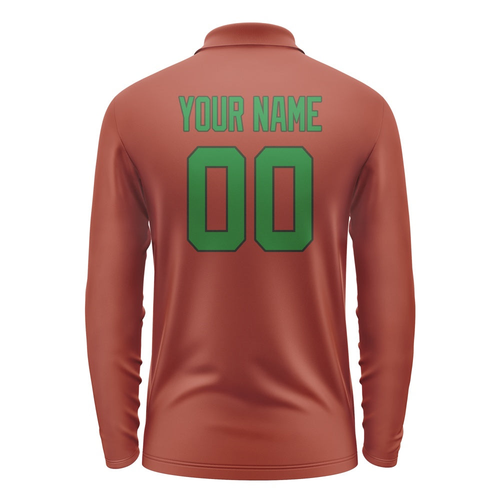 Custom Coral Red Emerald Green Long Sleeve Polo Shirt