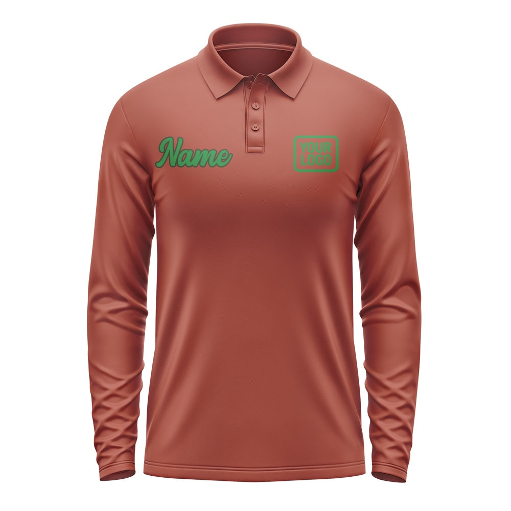 Custom Coral Red Emerald Green Long Sleeve Polo Shirt