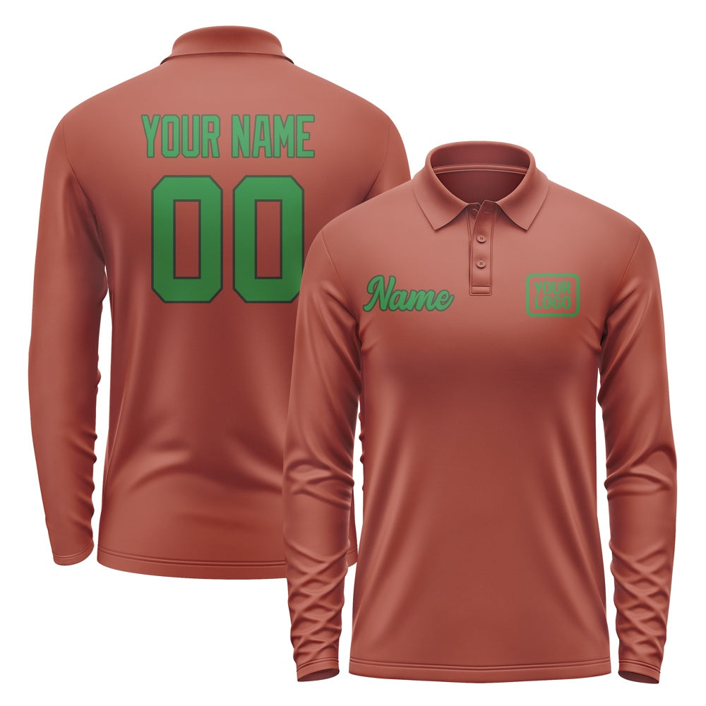 Custom Coral Red Emerald Green Long Sleeve Polo Shirt