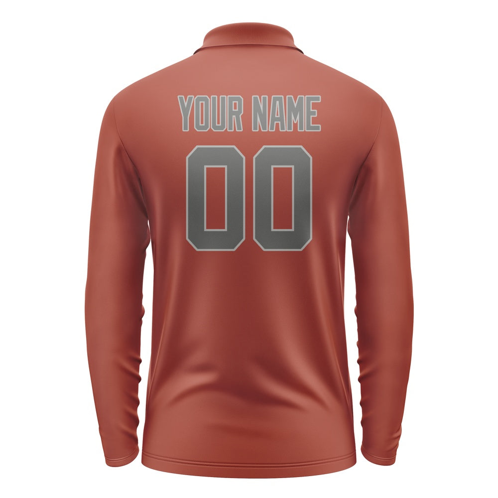 Custom Coral Red Dark Grey Long Sleeve Polo Shirt