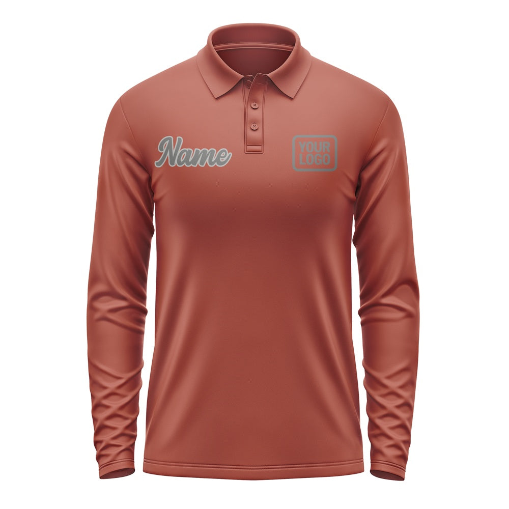 Custom Coral Red Dark Grey Long Sleeve Polo Shirt