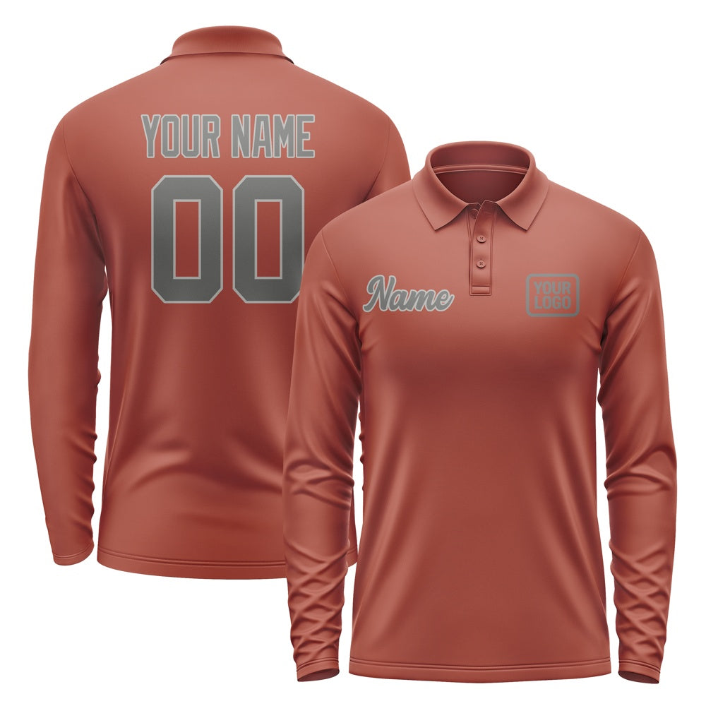 Custom Coral Red Dark Grey Long Sleeve Polo Shirt