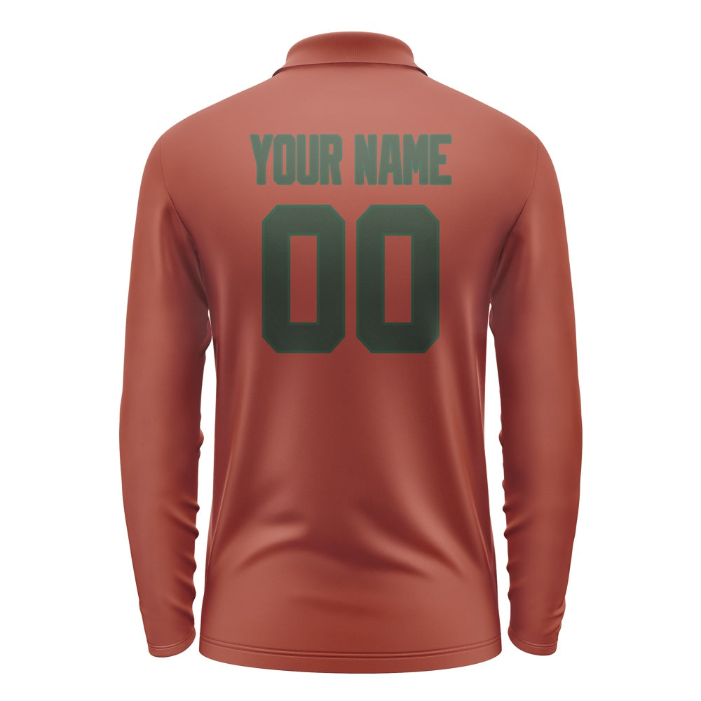 Custom Coral Red Dark Green Long Sleeve Polo Shirt