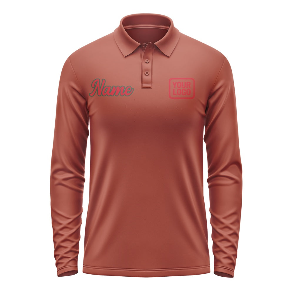 Custom Coral Red Red Long Sleeve Polo Shirt