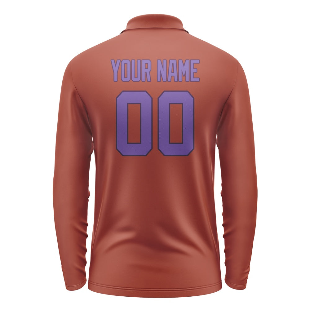 Custom Coral Red Light Purple Long Sleeve Polo Shirt