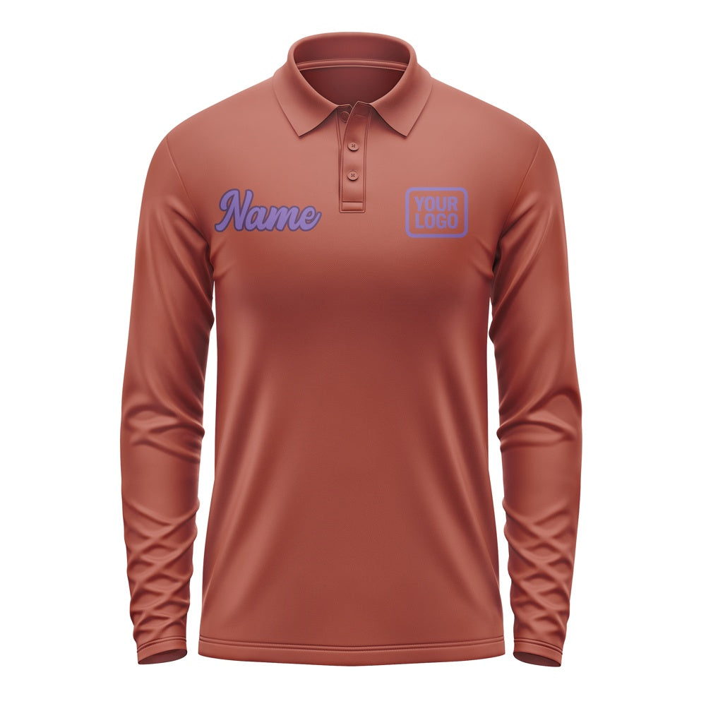 Custom Coral Red Light Purple Long Sleeve Polo Shirt