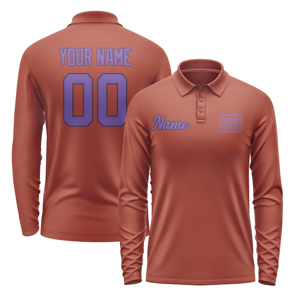 Custom Coral Red Light Purple Long Sleeve Polo Shirt