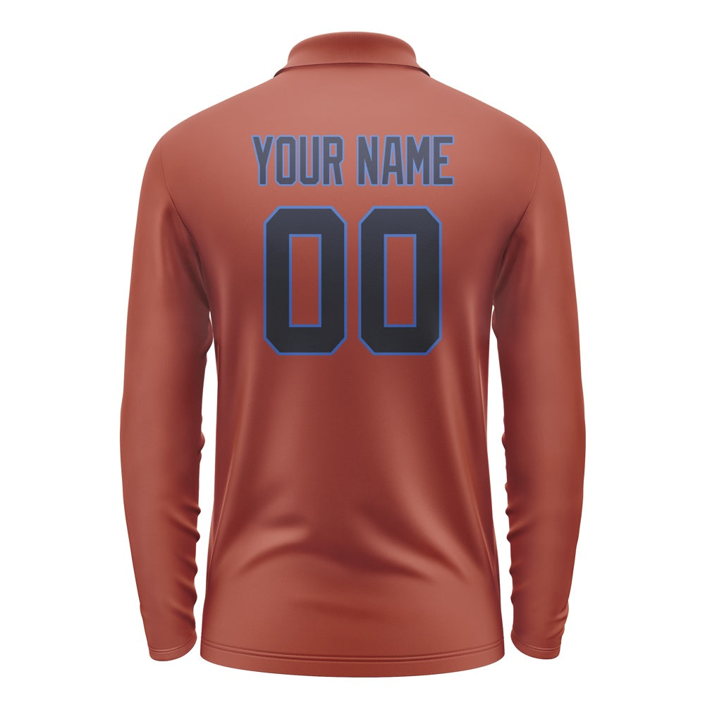 Custom Coral Red Navy Long Sleeve Polo Shirt