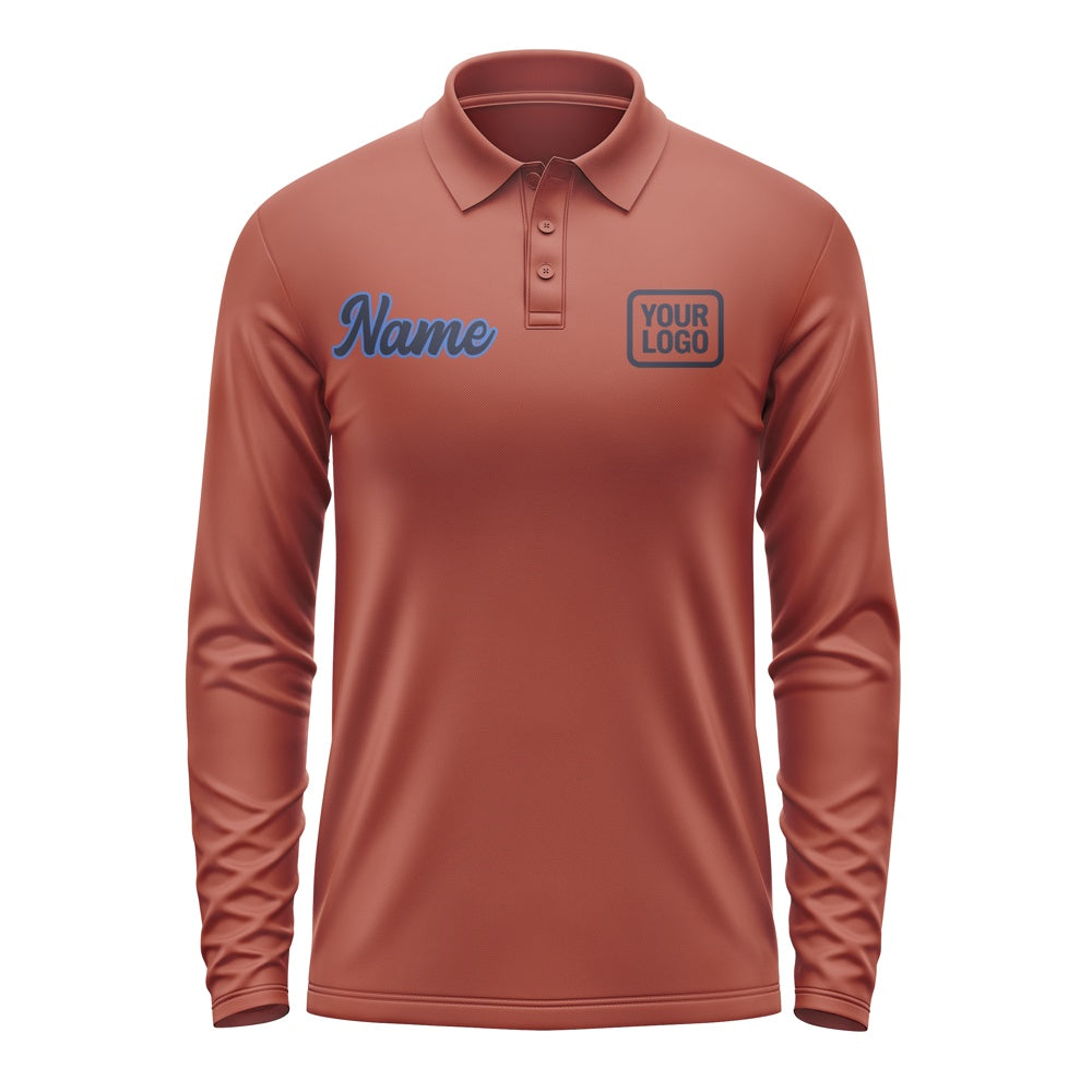 Custom Coral Red Navy Long Sleeve Polo Shirt
