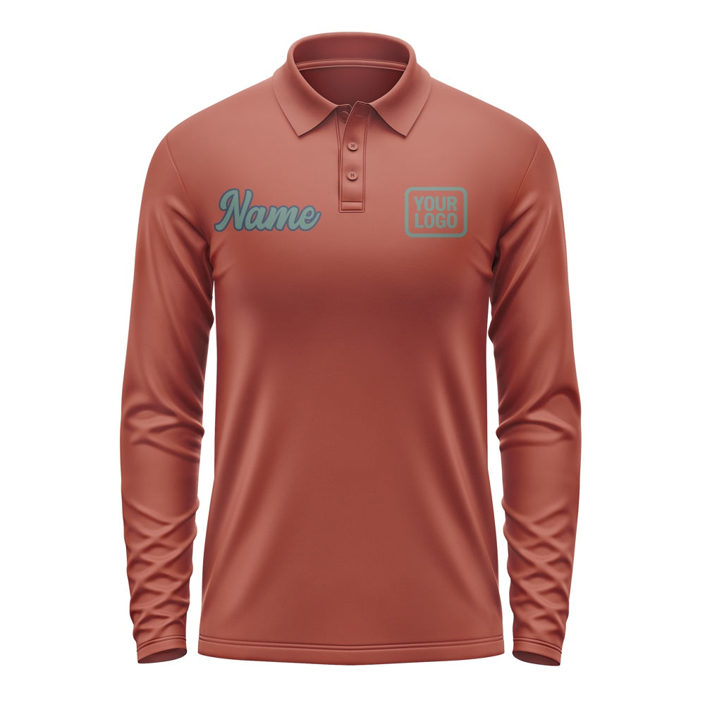 Custom Coral Red Blue Green Long Sleeve Polo Shirt