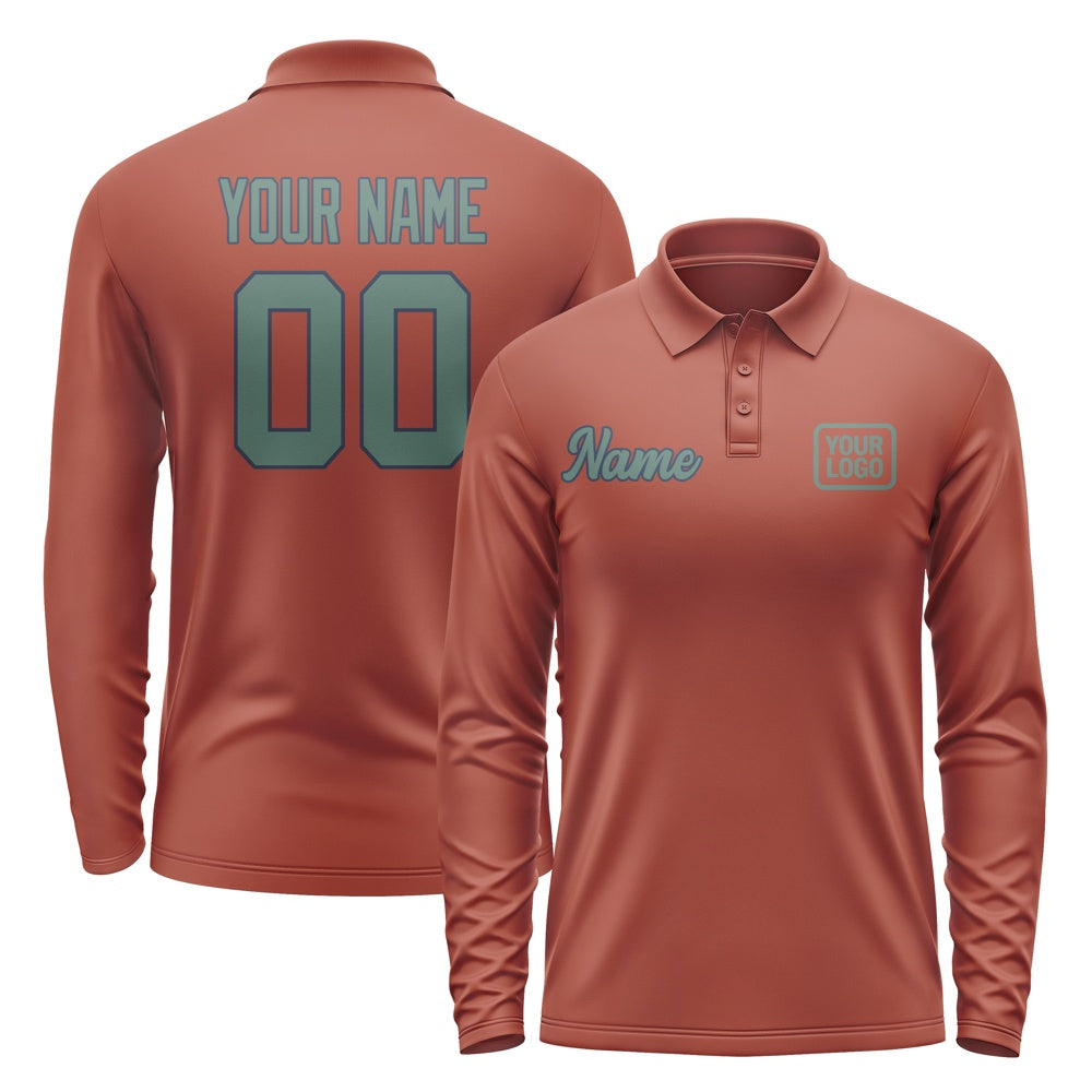Custom Coral Red Blue Green Long Sleeve Polo Shirt