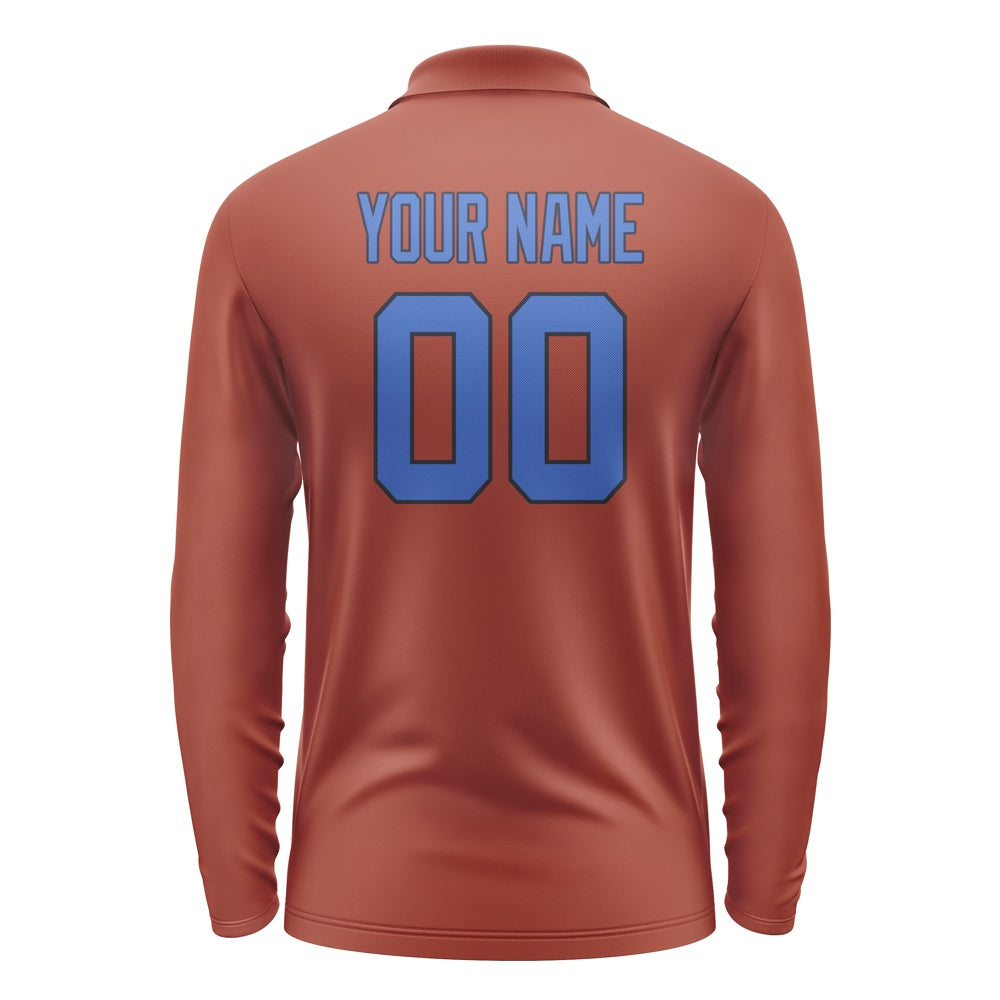 Custom Coral Red Sky Blue Long Sleeve Polo Shirt