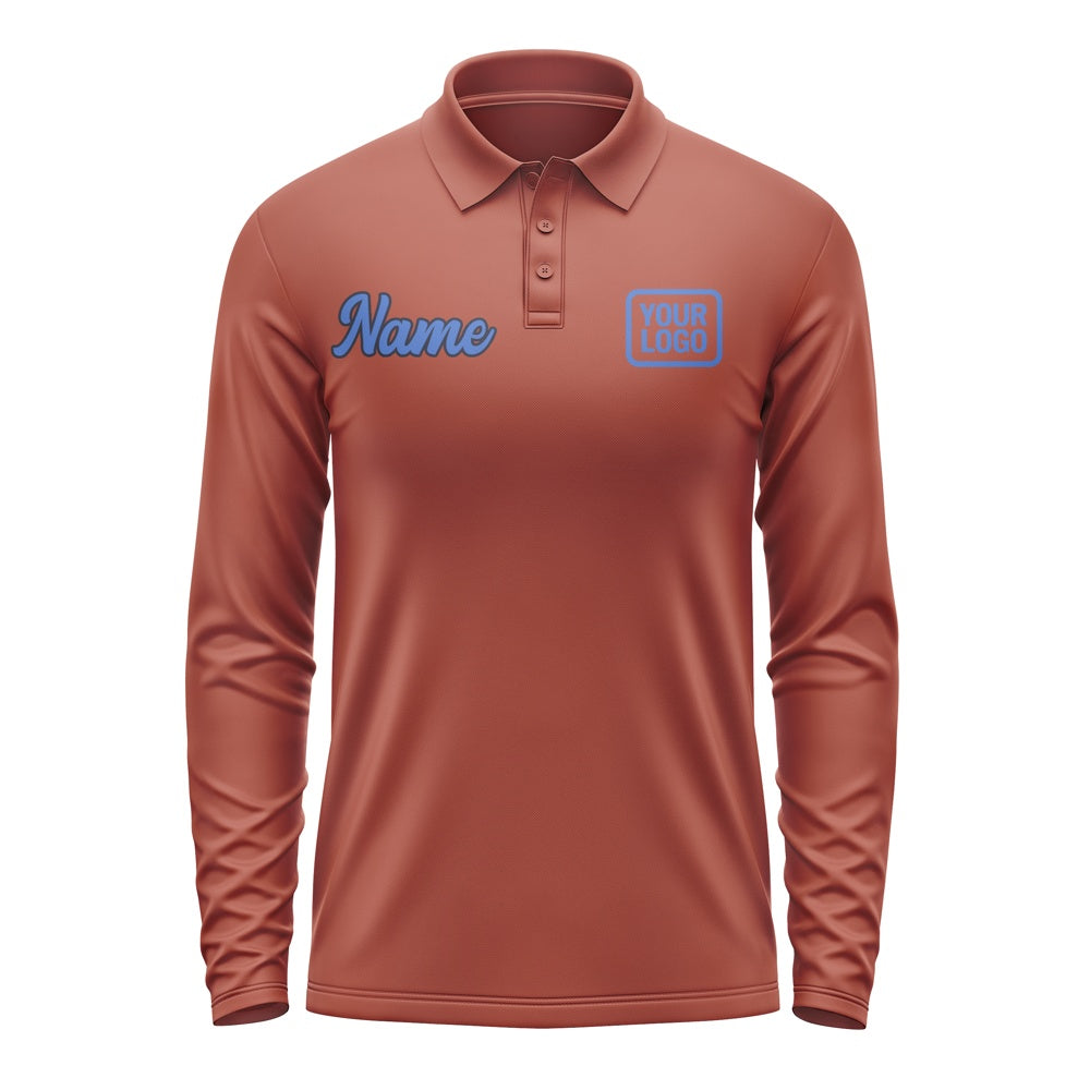 Custom Coral Red Sky Blue Long Sleeve Polo Shirt