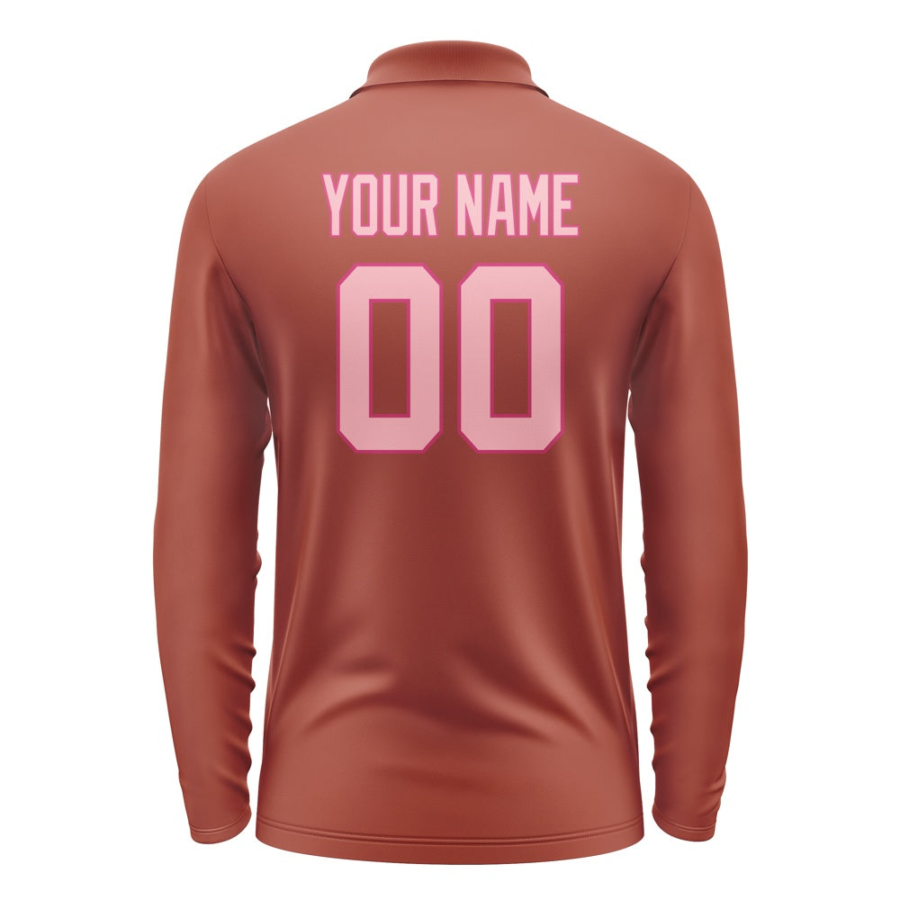 Custom Coral Red Light Pink Long Sleeve Polo Shirt