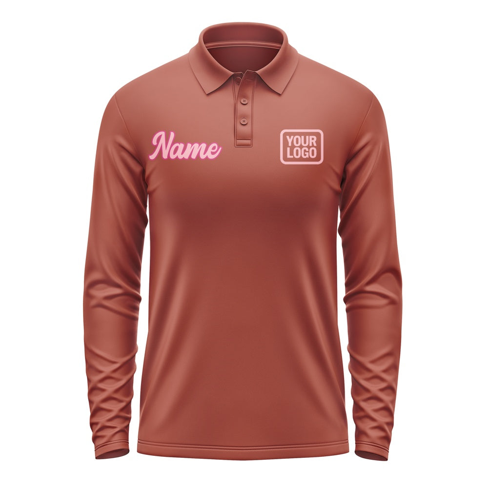 Custom Coral Red Light Pink Long Sleeve Polo Shirt