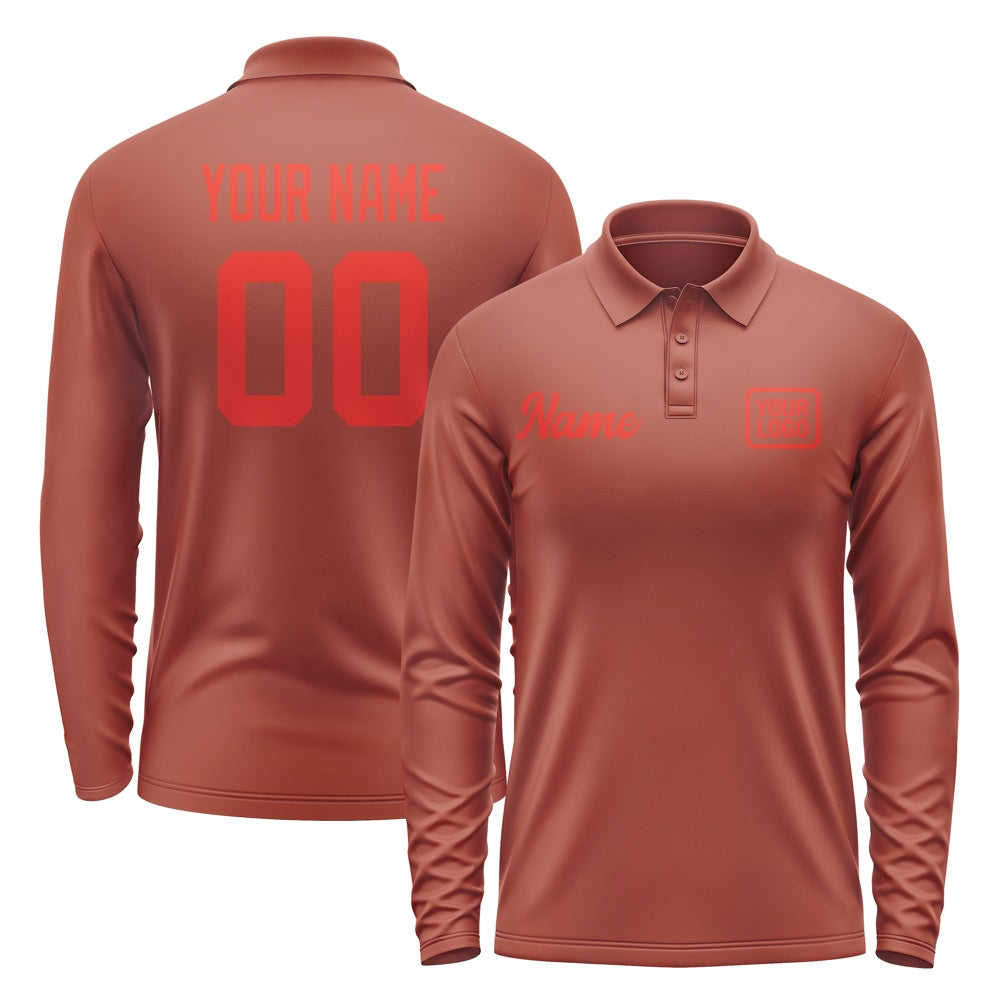 Custom Coral Red Orange Red Long Sleeve Polo Shirt