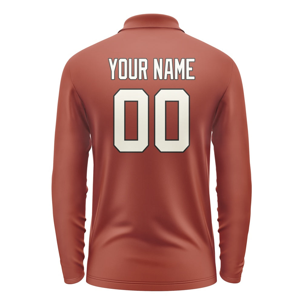 Custom Coral Red Cream Long Sleeve Polo Shirt