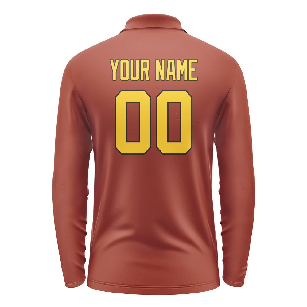Custom Coral Red Gold Long Sleeve Polo Shirt