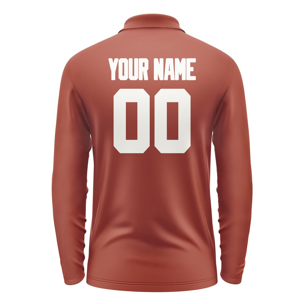 Custom Coral Red White Long Sleeve Polo Shirt