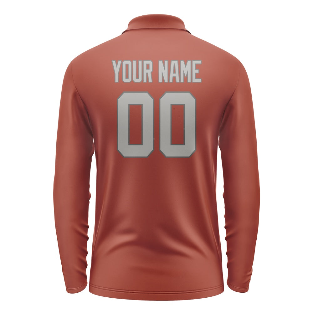 Custom Coral Red Gray Long Sleeve Polo Shirt