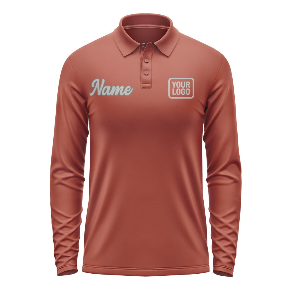 Custom Coral Red Gray Long Sleeve Polo Shirt