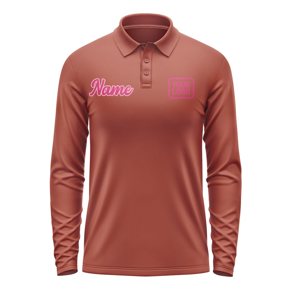 Custom Coral Red Pink Long Sleeve Polo Shirt