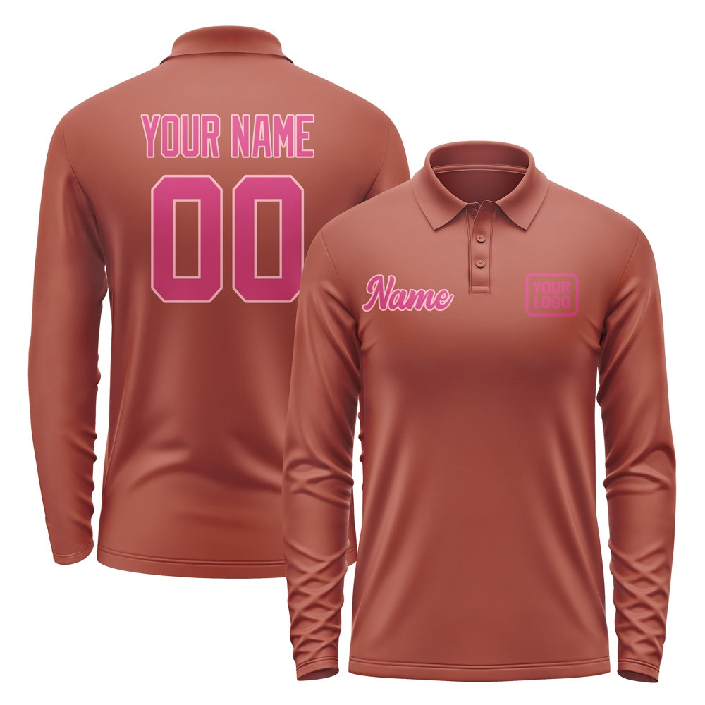 Custom Coral Red Pink Long Sleeve Polo Shirt