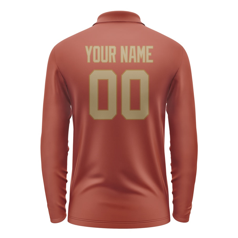 Custom Coral Red Light Khaki Long Sleeve Polo Shirt